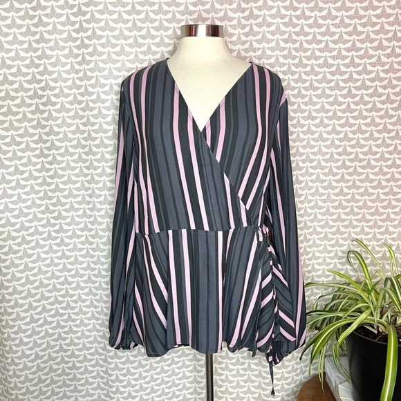Torrid Purple Stripe Crepe Wrap Crop Blouse Top Long Sleeve Plus Size 2 2X - Picture 7 of 14